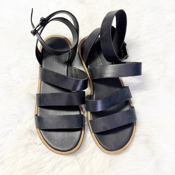 Vince Macey Black Leather Strappy Sandals – Size 7 / EU 37 - Picture 1 of 7
